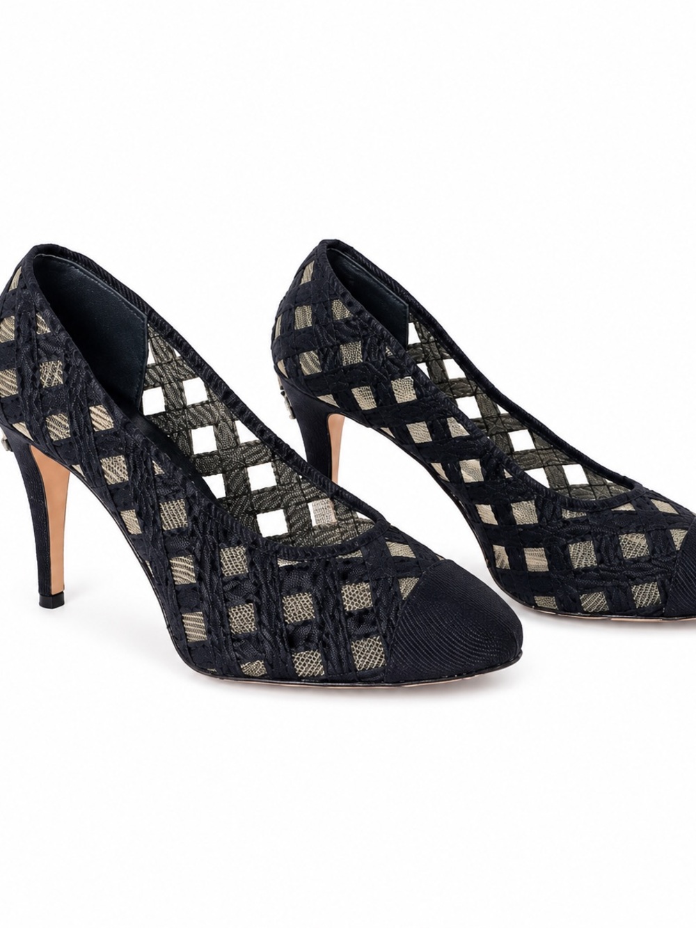CHANEL Black Lattice Pointed-Toe Mesh Pumps